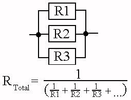 R(total)= 1/((1/R1) + (1/R2) + (1/R3) + ...